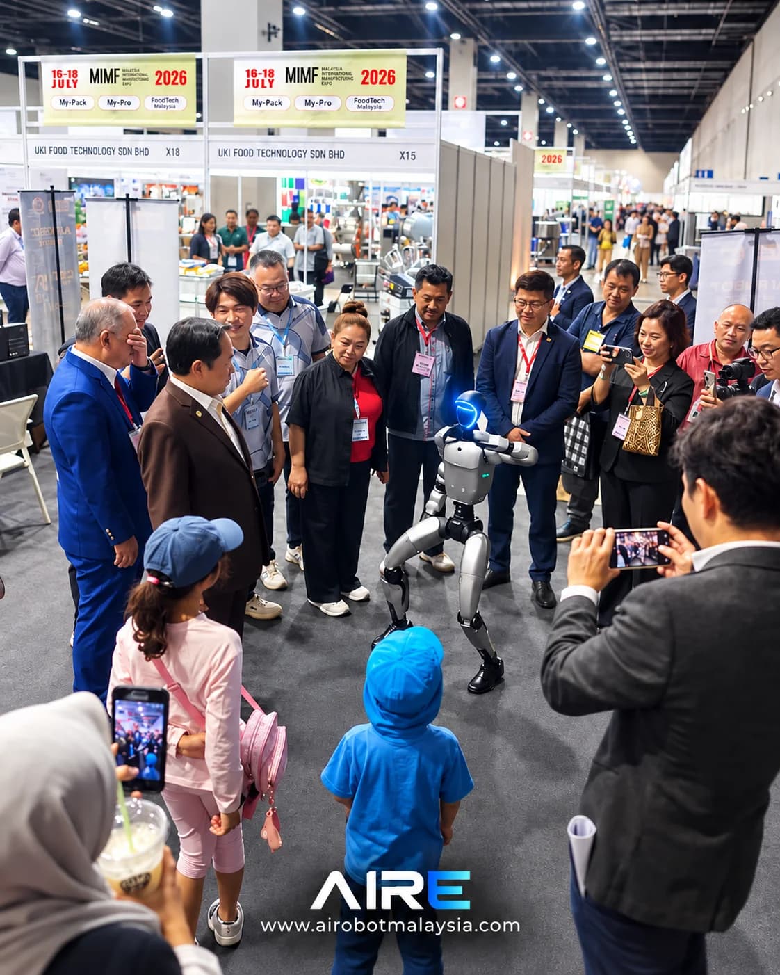 Visitors gathered around a Unitree G1 at an exhibition