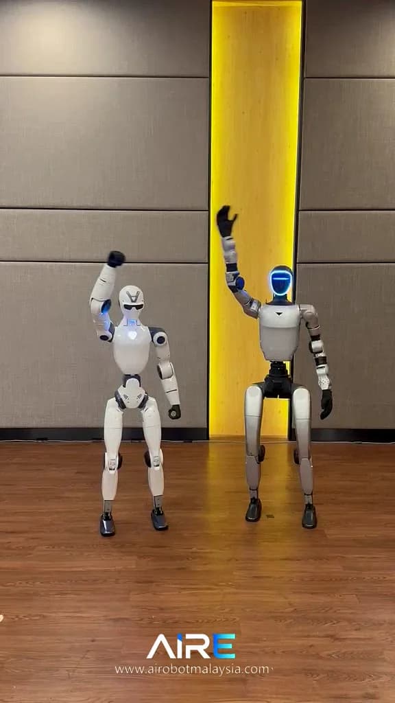 Unitree G1 and R1 waving together